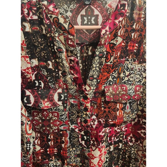 Zac‎ & Rachel Sheer Red/Black  Blouse w/ Pockets Top 3/4 Sleeve Button Down Top. - Picture 4 of 9